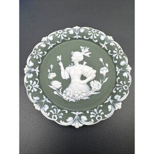 Vintage Shafer Vater Jasperware Green Victorian Lady Butterfly Wall Plaque 3242